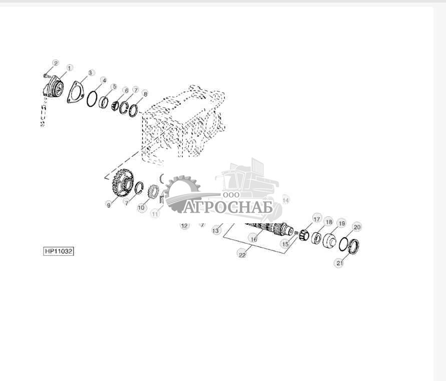 Вал-шестерня трансмиссии, шестерни и подшипники 
